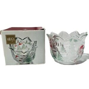 MIKASA HOLIDAY LANDSCAPE 3" VOTIVE TEA LIGHT CANDLE HOLDER~SA6I O/594 CHRISTMAS!